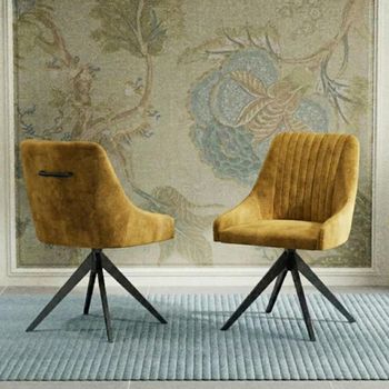 2 x Hico Mustard Fabric Swivel Dining Chair