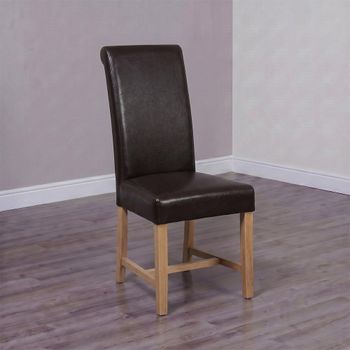 2 x Chunky Scroll Brown Bycast Leather Dining Chair