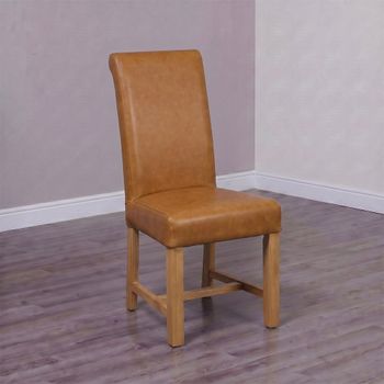 2 x Chunky Scroll Tan Bycast Leather Dining Chair