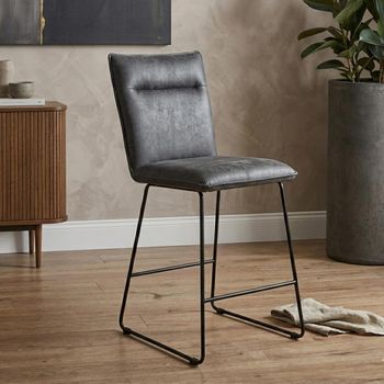 Clearance - 2 x Larson Grey Fabric and Metal Dining Chairs - A611