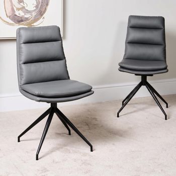 2 x Nobo Swivel Grey Faux Leather Dining Chair with Black Legs