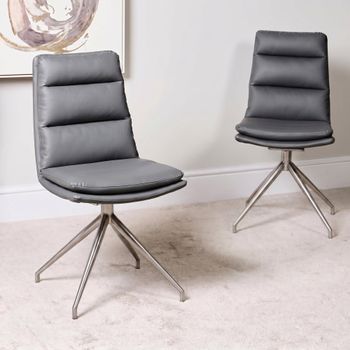 2 x Nobo Swivel Grey Faux Leather Dining Chair with Chrome Legs