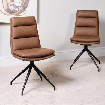 2 x Nobo Swivel Tan Faux Leather Dining Chair with Black Legs
