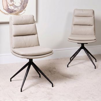 2 x Nobo Swivel Taupe Faux Leather Dining Chair with Black Legs