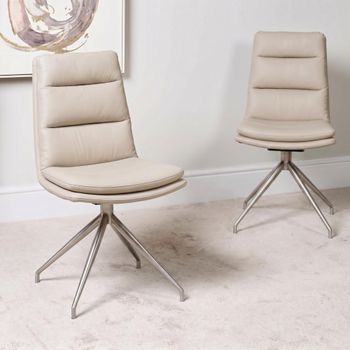 2 x Nobo Swivel Taupe Faux Leather Dining Chair with Chrome Legs