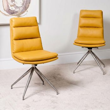 2 x Nobo Swivel Yellow Faux Leather Dining Chair with Chrome Legs