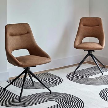 2 x Ace Swivel Tan Faux Leather Dining Chair