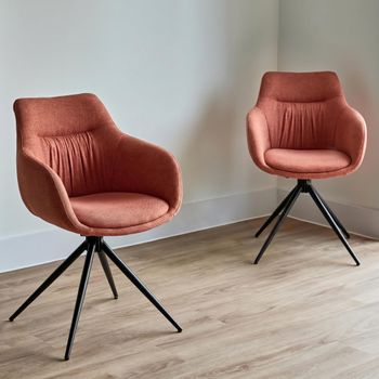 2 x Boden Carver Brick Red Fabric Dining Chair