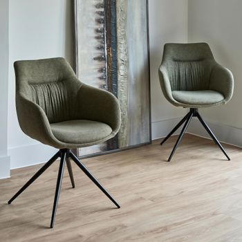 2 x Boden Carver Green Fabric Dining Chair