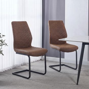2 x Charlie Cantilever Brown Faux Leather Dining Chair