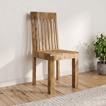 2 x Cube Dining Chairs Slatted Back Natural Mango Wood