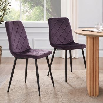 2 x Bella Aubergine Velvet Cross Stitched Dining Chair