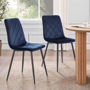 2 x Bella Deep Blue Velvet Cross Stitched Dining Chair