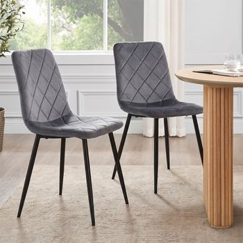 2 x Bella Grey Velvet Fabric Cross Stitched Dining Chair