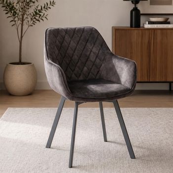 2 x Viola Swivel Graphite Velvet Fabric Dining Chair