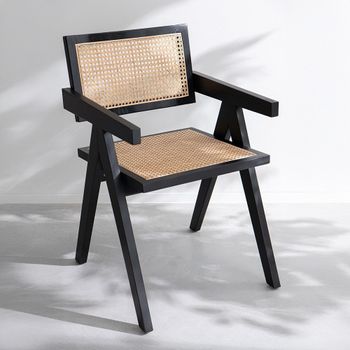 2 x Grid Dining Black Rattan and Ash Wood Armchair