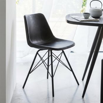 2 x Loft Black Leather and Metal Dining Chair