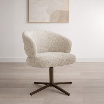 2 x Blake Swivel Beige Fabric and Metal Curved Back Dining Chair