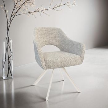 2 x Helen Swivel Dining Sand Fabric and Metal Armchair with Natural Legs