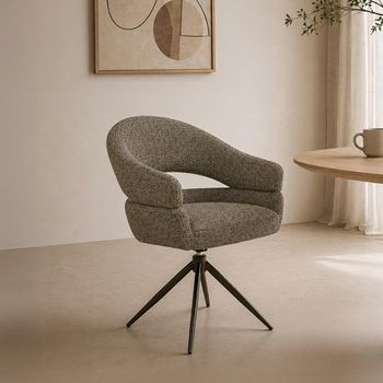 2 x Linn Swivel Dining Fabric and Metal Curved Back Desert Armchair with Bronze Legs