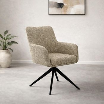 2 x Tara Swivel Dining Beige Fabric and Metal Armchair