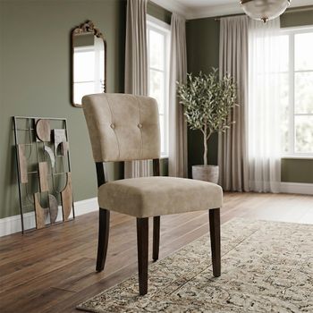 2 x Oakridge Beige Bison Fabric Dark Oak Dining Chair