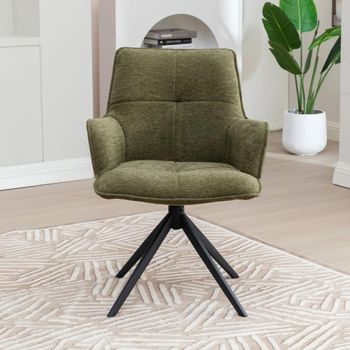 2 x Jacob Swivel Dining Green and Black Fabric and Metal Armchair