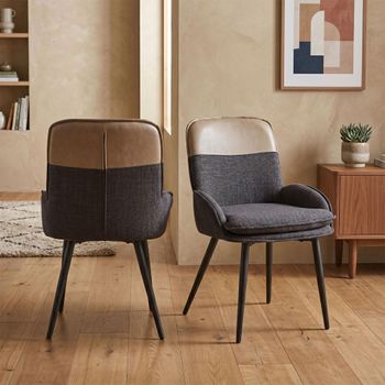 2 x Redmond Dark Grey and Beige Fabric and Faux Leather Dining Chair