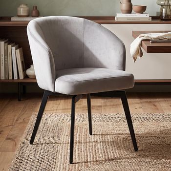 Amphara Dining Sand Velvet Fabric and Metal Curved Back Armchair