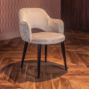 Giovanna Natural Khaki Fabric Dining Armchair with Black Legs