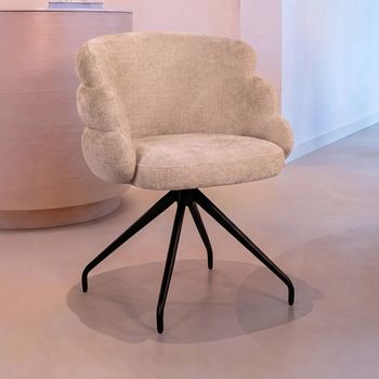 Kayla Cream Fabric Swivel Dining Chair with Black Legs