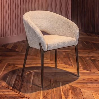 Kenzi Natural Linear Fabric and Wood Curved Back Dining Chair