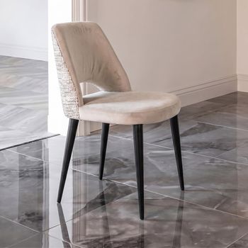 2 x Tabitha Natural Khaki Fabric Dining Chair with Black Legs