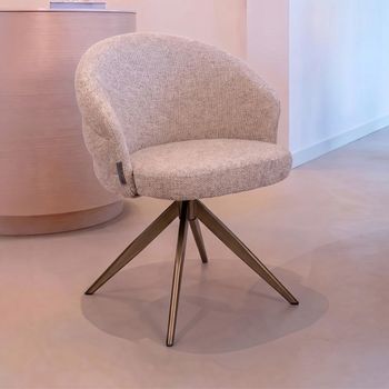 Zendaya Swivel Cayenne Brown Fabric and Metal Curved Back Dining Chair