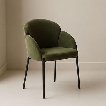 2 x Petal Dining Olive Green Soft Weave and Black Fabric and Metal Armchair