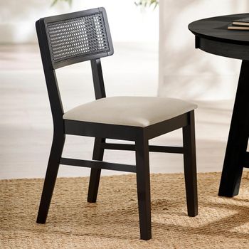 2 x Annika Black and Beige Rattan and Fabric Dining Chair
