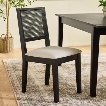 2 x Knoxley Black and Cream Rattan and Fabric Dining Chair