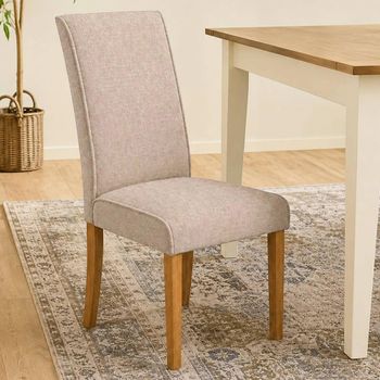 2 x Valencia Cream Chenille and Natural Fabric and Wood Dining Chair