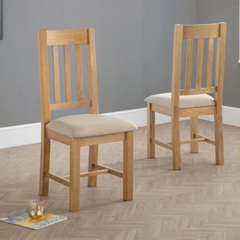 2 x Hereford Waxed and Taupe Oak and Fabric Slatted Back Dining Chair