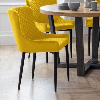 2 x Luxe Mustard Velvet and Black Fabric and Metal Curved Back Dining Chair