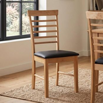 2 x Hanover Natural and Black Light Oak and Faux Leather Ladder Back Assembled Dining Chair