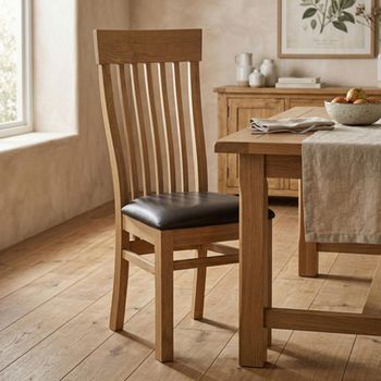 2 x Treviso Oak and Faux Leather Slatted Back Dining Chair