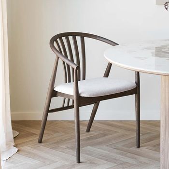 2 x Agustin Dining Smoked and Sand Fabric and Oak Curved Back Armchair