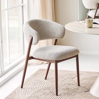 2 x Cavi Light Brown and Dark Brown Fabric and Wood Curved Back Dining Chair