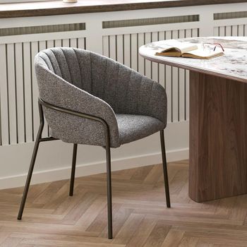 2 x Costa Dining Dark Grey and Black Fabric and Metal Curved Back Armchair
