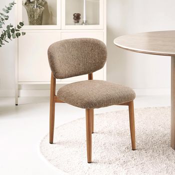 2 x Isola Sand and Natural Fabric and Wood Curved Back Dining Chair
