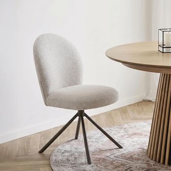 2 x Lana Swivel Cream and Grey Fabric and Metal Dining Chair