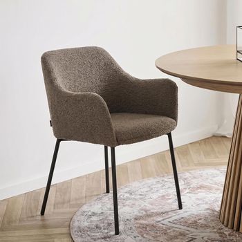2 x Melilla Dining Brown Boucle and Black Fabric and Metal Armchair