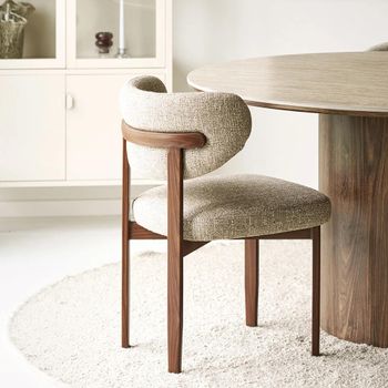 2 x Recco Light Brown and Dark Brown Fabric and Wood Curved Back Dining Chair