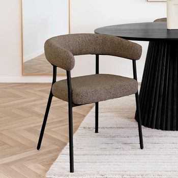 2 x Trivio Dining Brown and Black Fabric and Metal Curved Back Armchair